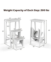 Sugift 3-in-1 Solid Wood Folding Step Stool Bench with 3 Tiers and Carrying Handle