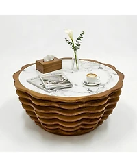 Streamdale Furniture 32.1" Modern Flower-Shaped Marble Pattern Round Coffee Table