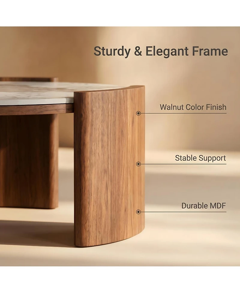 Streamdale Furniture Luxury Pandora Marble Sintered Stone Coffee Table with Walnut Legs