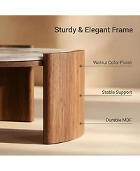 Streamdale Furniture Luxury Pandora Marble Sintered Stone Coffee Table with Walnut Legs