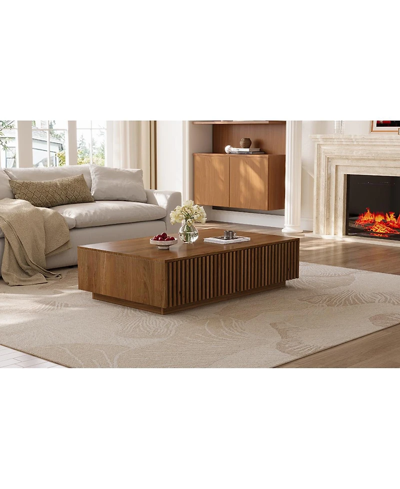 Streamdale Furniture Mid Century Modern Solid Wood Coffee Table with Slatted Storage Drawers