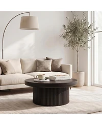 Streamdale Furniture 33.5" Round Fluted Wood Parquet Coffee Table, Mid-Century Modern Cocktail Table