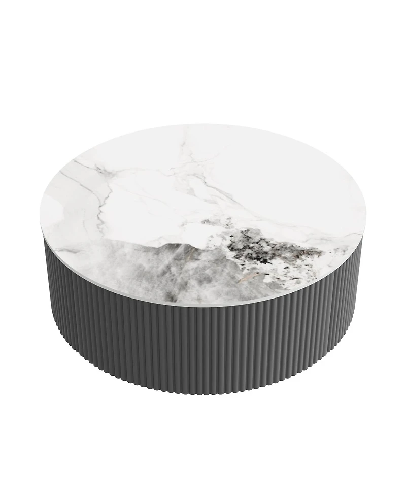 Streamdale FurnitureModern Round Movable Coffee Table with Casters and 2 Drawers