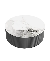 Streamdale FurnitureModern Round Movable Coffee Table with Casters and 2 Drawers