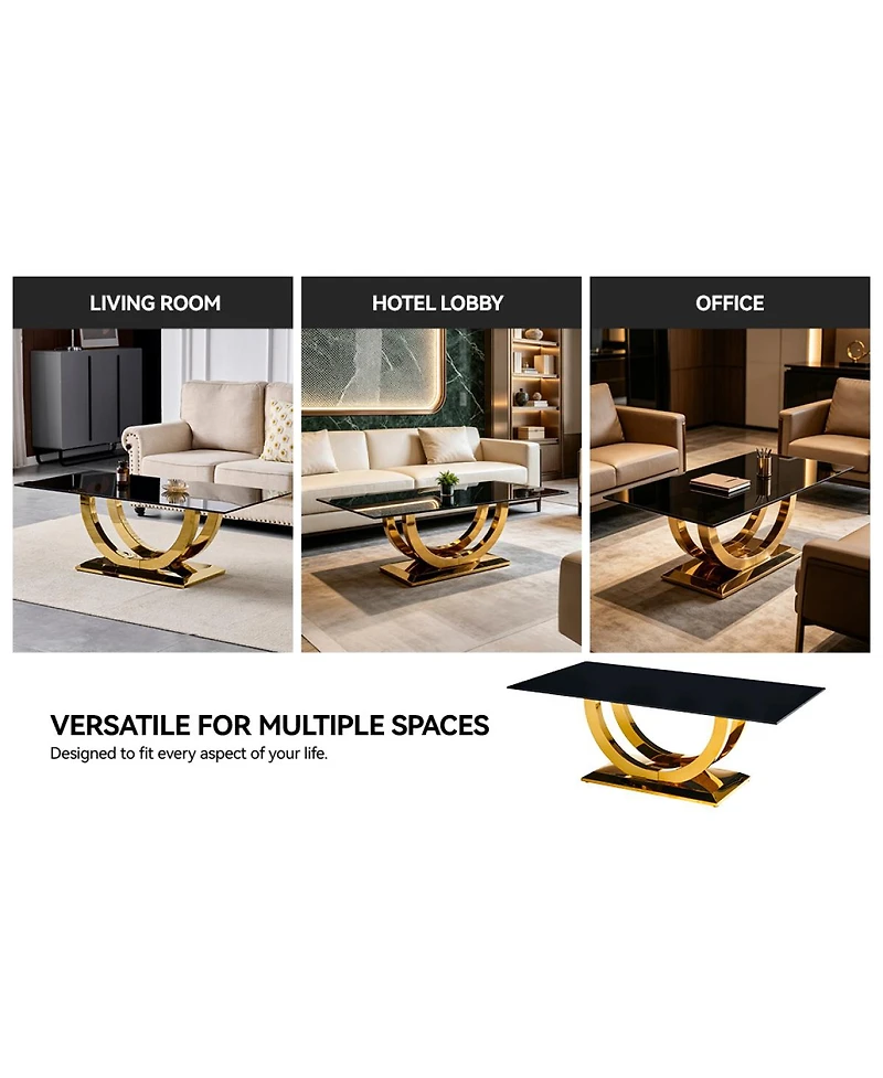 Streamdale Furniture Modern 50" Rectangular Coffee Table with Glass Top and Gold Base
