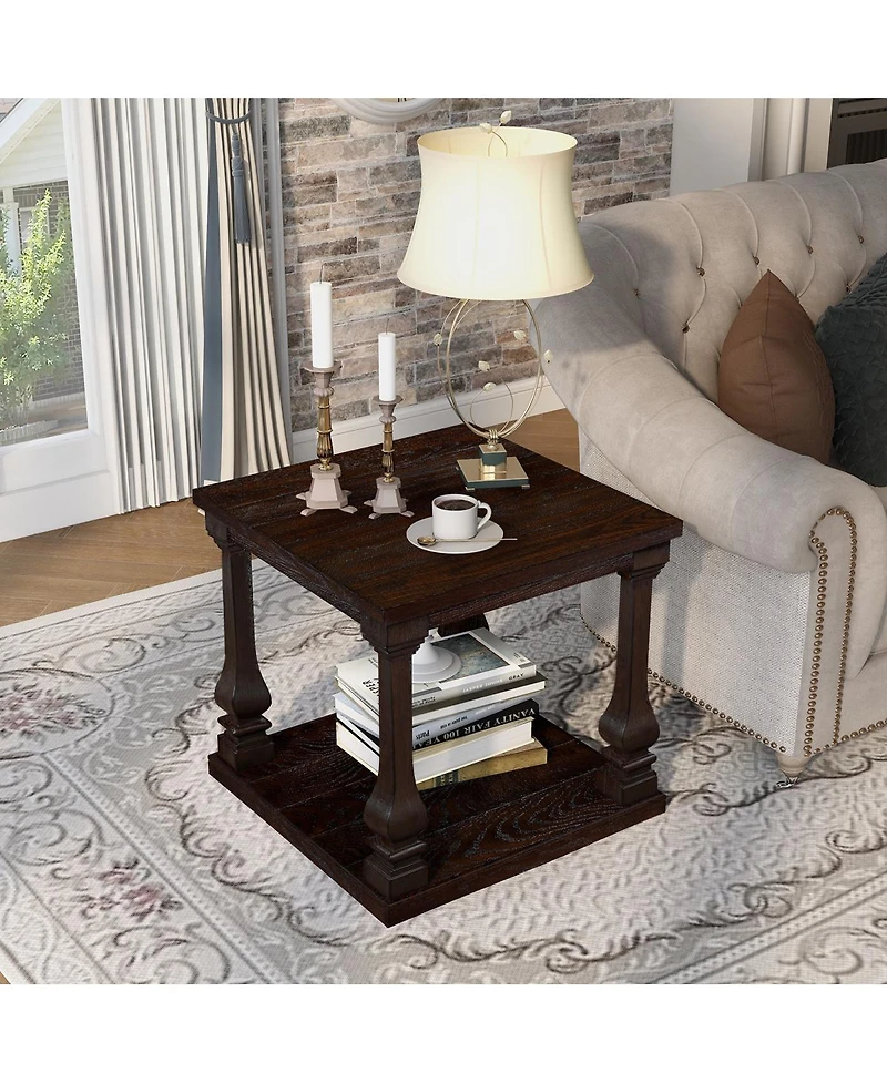 Streamdale Furniture 24.8" Farmhouse Wood 2-Tier End Table with Storage Shelf, Espresso