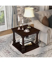 Streamdale Furniture 24.8" Farmhouse Wood 2-Tier End Table with Storage Shelf, Espresso