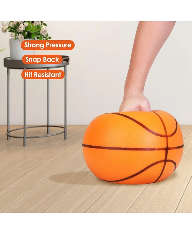Zeny Silent Basketball with Ball Hoop Foam Bouncing Silent Basketball Uncoated High Density Foam Ball Indoor Low Noise Training Ball