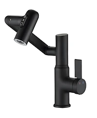 Thirtypeachy Single Handle Brass Bathroom Sink Faucet with Temperature Display, 3-Function Sprayer and 360degree(s) Swivel Spout