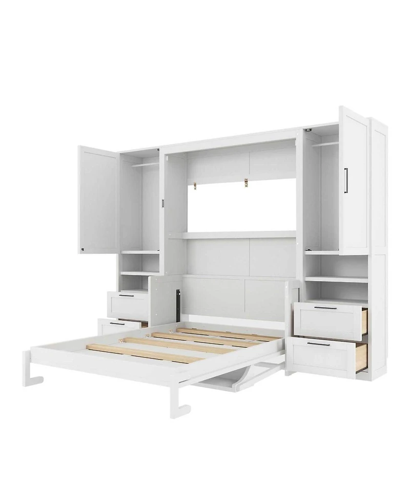 Streamdale Furniture Full Size Murphy Bed with Closet, Drawers and Shelves