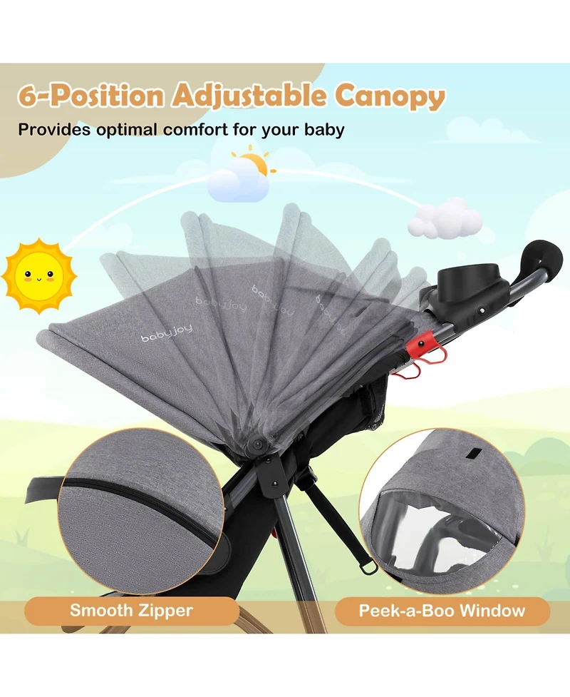 Costway Jogging Stroller Foldable Jogger with Adjustable Canopy Detachable Tray