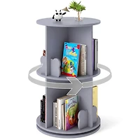 Sugift 2-Tier Rotating Kids Bookshelf 360-Degree Spinning Storage Rack with Bear Baffles