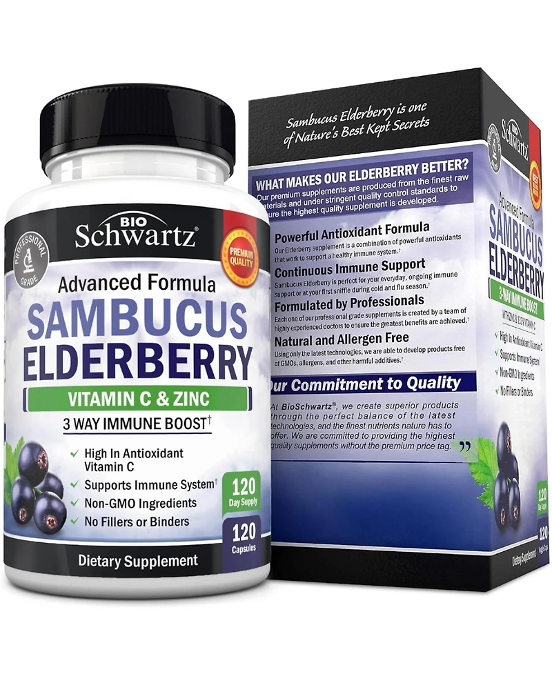 BioSchwartz Elderberry with Vitamin C and Zinc Capsules, 120 Count