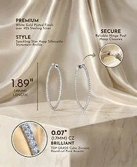 Genevive Radiant White Gold Plated Cz Black Plated Slim Hoop Earrings