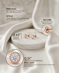 Genevive Sterling Silver White Gold Plating with Clear Cubic Zirconia Button Stud Earrings
