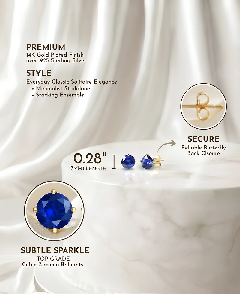 Rachel Glauber Dainty 14K Gold Plated 7MM Cubic Zirconia Stud Earrings
