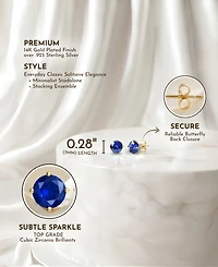 Rachel Glauber Dainty 14K Gold Plated 7MM Cubic Zirconia Stud Earrings