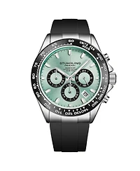 Stuhrling Aquamaster 4050 Men's 43mm VK63 Meca-Quartz Chronograph Watch, Ice Blue Sunray Dial, Black Tachymeter Bezel, Black Silicone Strap, 100M Wr