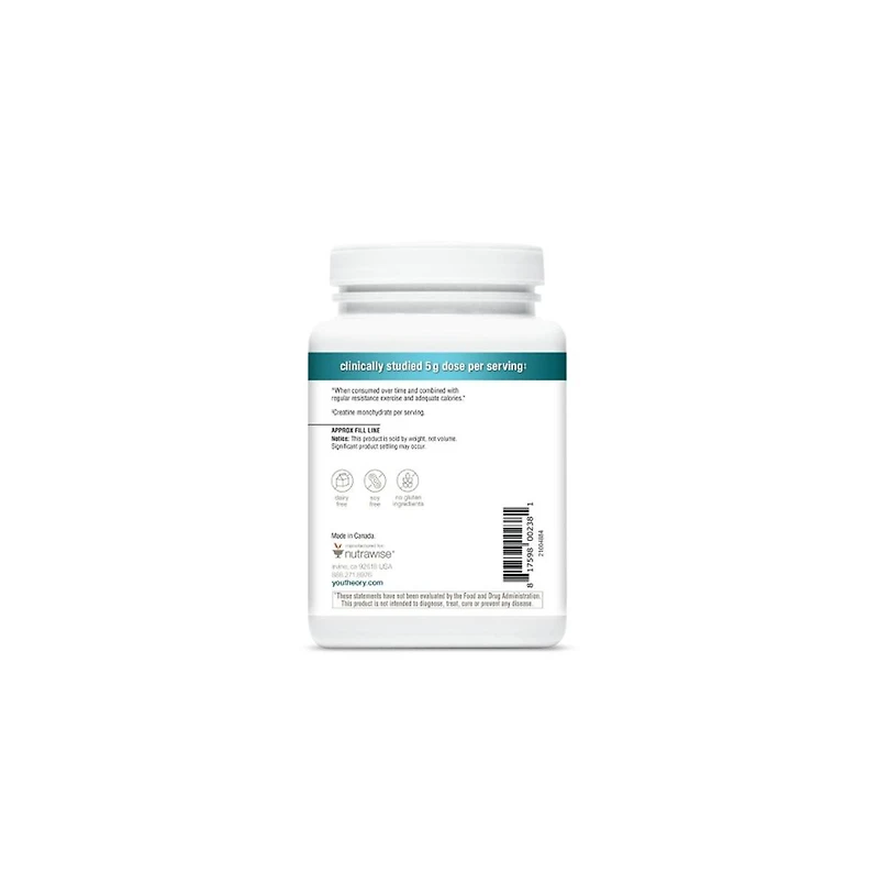 Youtheory Creatine Monohydrate Powder, Unflavored, 9 Ounces, Easy to Dissolve, Dairy and Soy Free, No Gluten Ingredients