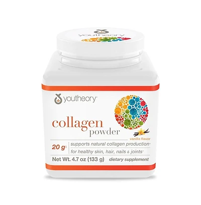 Youtheory Collagen Powder Vitamin C and Biotin Hair, Nails, Skin and Joint Support Hydrolyzed Dairy, Soy, Gluten Free Vanilla, 4.7 Ounce