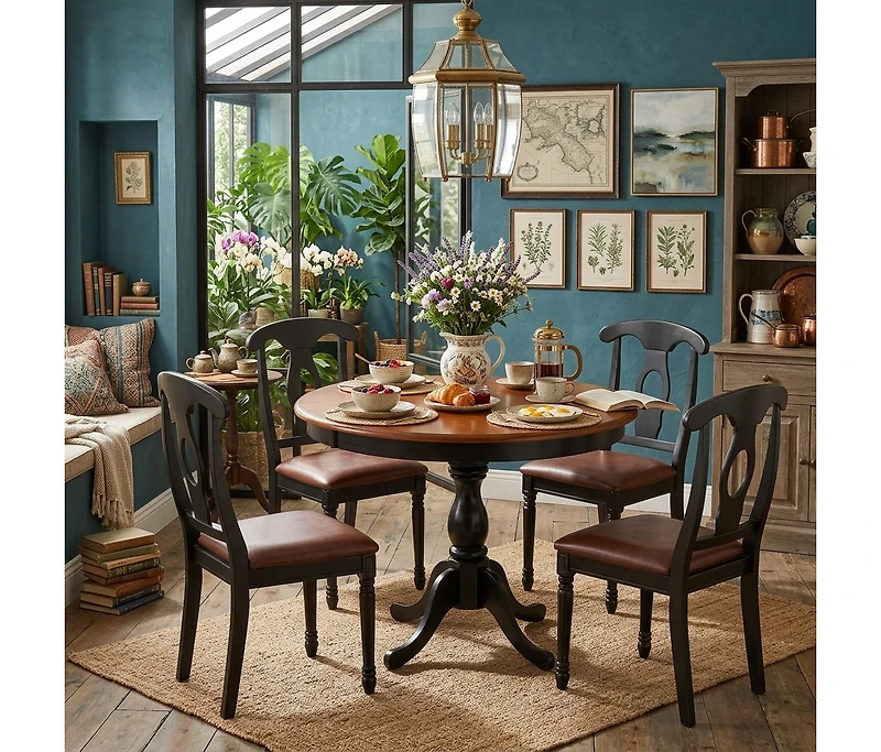 East West Furniture 5 Piece Dining Set Include a Dining Table and 4 Faux Leather Kitchen Chairs