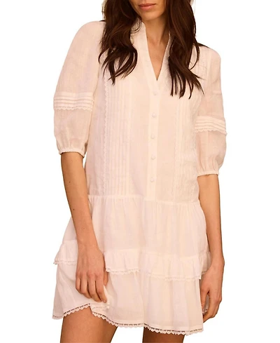 Mint Velvet Women's Ruffle V-Neck Short-Sleeve Ramie Mini Dress
