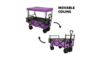 Mountaintop 480Lbs Collapsible Wagon with Canopy,7" All-Terrain Wheels, Purple Mosquito Net Wagon Stroller for Camping, Shopping, Sports, Garden