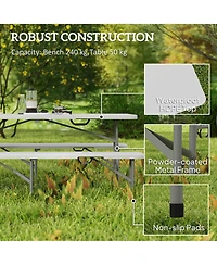 Mountaintop 6FT 3 Pieces Portable Camping Table and Chairs, Folding Picnic Table Bench Set with Carrying Handles for Bbq, Party