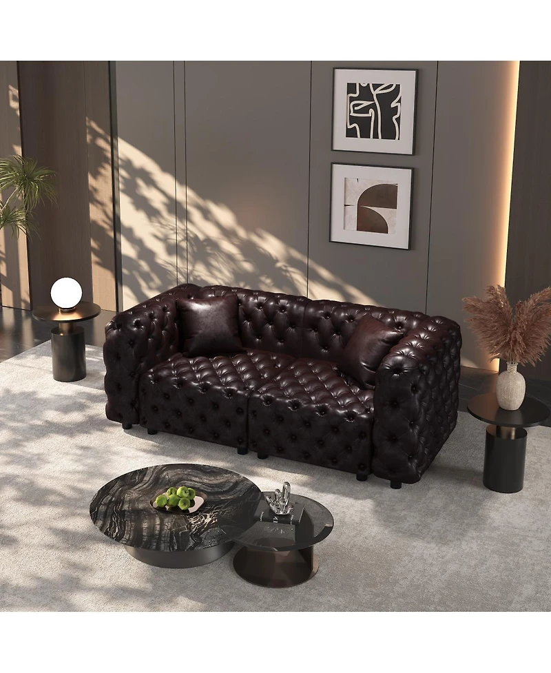 Streamdale Furniture 77" Modern Faux Leather Modular 2-Seater Sectional Sofa with Pillows