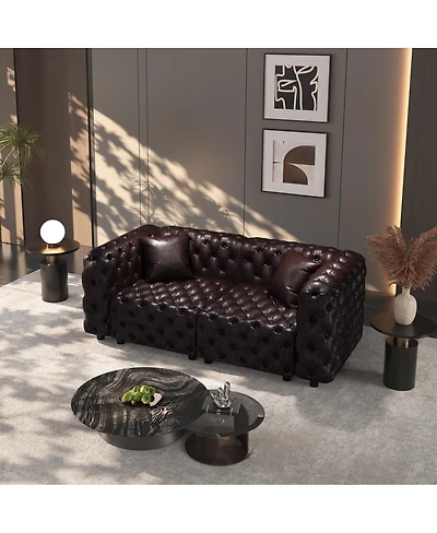 Streamdale Furniture 77" Modern Faux Leather Modular 2-Seater Sectional Sofa with Pillows