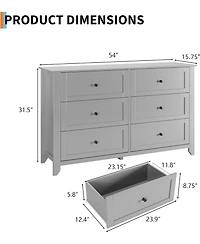 gaomon 6 Drawer Dresser for Bedroom, Modern Wood Storage Cabinet for Living Room or Entryway