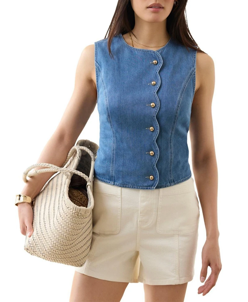 Mint Velvet Women's Sleeveless Scallop Detail Denim Waistcoat