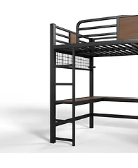 Streamdale Furniture Full Metal Loft Bed with L-Shaped Desk, Led Lights, Shelves and Usb