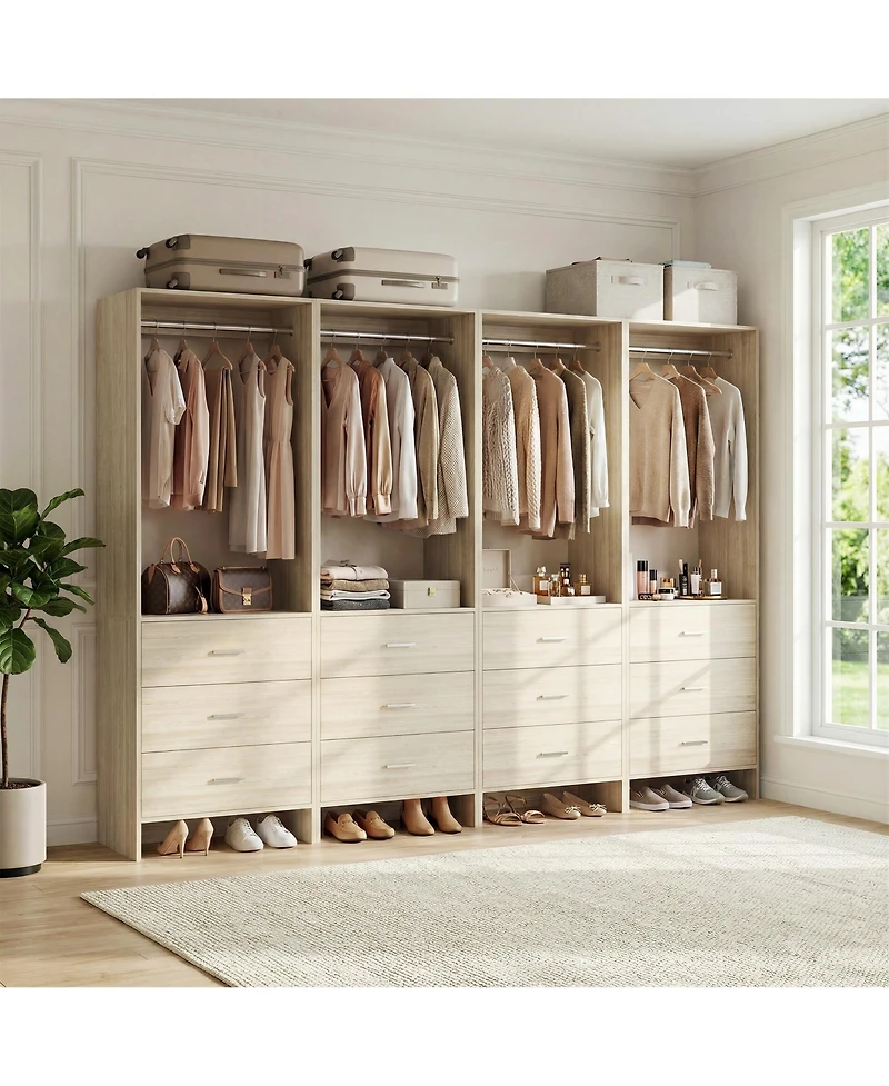 24" 4PC Freestanding Closet Organizer System with Hanging Rods and Drawers