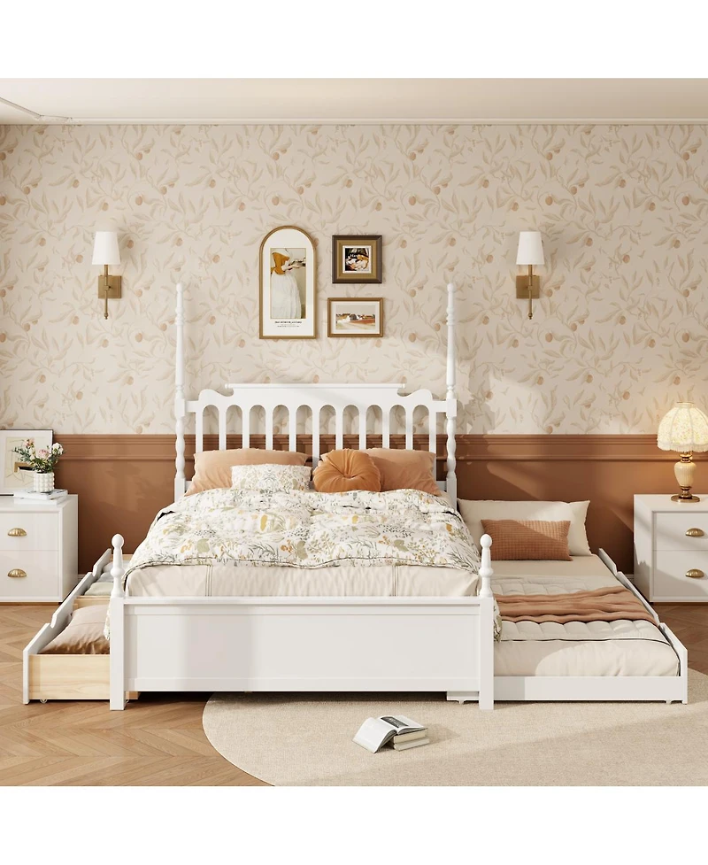Streamdale Furniture Queen Size Platform Bed with Twin Xl Trundle and 2 Drawers