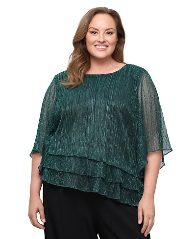 Alex Evenings Plus Metallic-Knit 3/4-Sleeve Scoop Neck Blouse