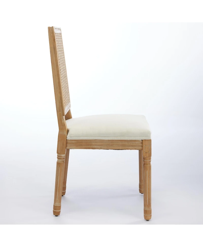 Flynama Set of 2 French Louis Square Rattan Back Carved Solid Wood Dining Chairs, Antique Finish 300 Lbs Weight Limit
