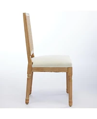 Flynama Set of 2 French Louis Square Rattan Back Carved Solid Wood Dining Chairs, Antique Finish 300 Lbs Weight Limit