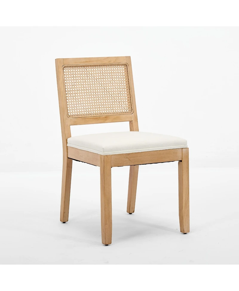 Flynama Set of 2 Farmhouse Cane Rattan Mid-Century Dining Chairs, Distressed Solid Hardwood Frame 300 Lbs Capacity