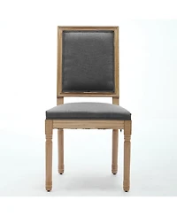 Flynama Set of 2 French Louis Square Back Carved Solid Wood Dining Chairs, Antique Painted Frame 300 Lbs Load
