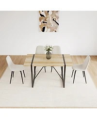 Flynama 5-Piece 55" Wood Tone Dining Set, Linen Chairs and Metal Base