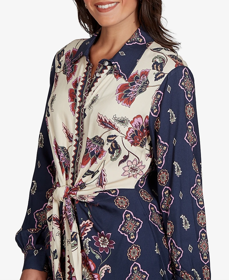Ruby Rd. Petite Garden Tie-Front Long-Sleeve Floral-Print Blouse
