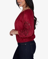 Ruby Rd. Petite Embroidered Scoop-Neck 3/4-Sleeve Blouse