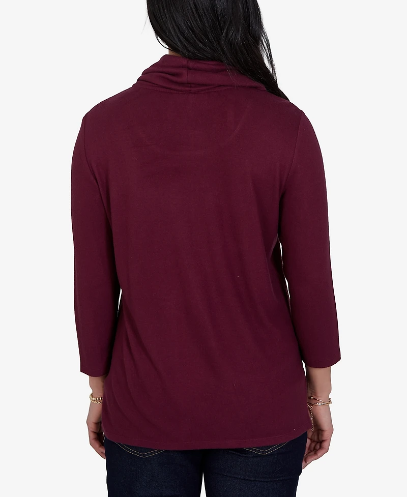 Ruby Rd. Petite Cowl Neck 3/4-Sleeve Side-Slit Blouse