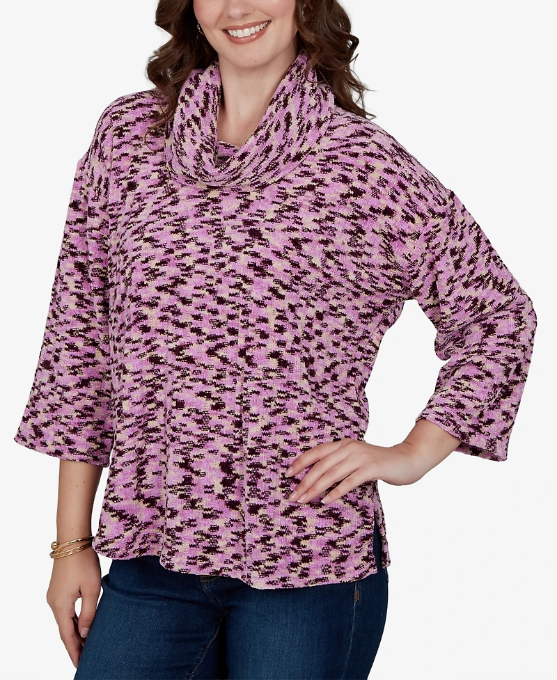 Ruby Rd. Petite Spacedye Cowl Neck 3/4-Sleeve Top