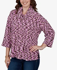 Ruby Rd. Petite Spacedye Cowl Neck 3/4-Sleeve Top