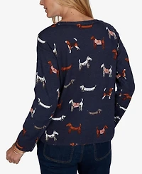 Ruby Rd. Women's Petite Dog-Print Long-Sleeve Pullover
