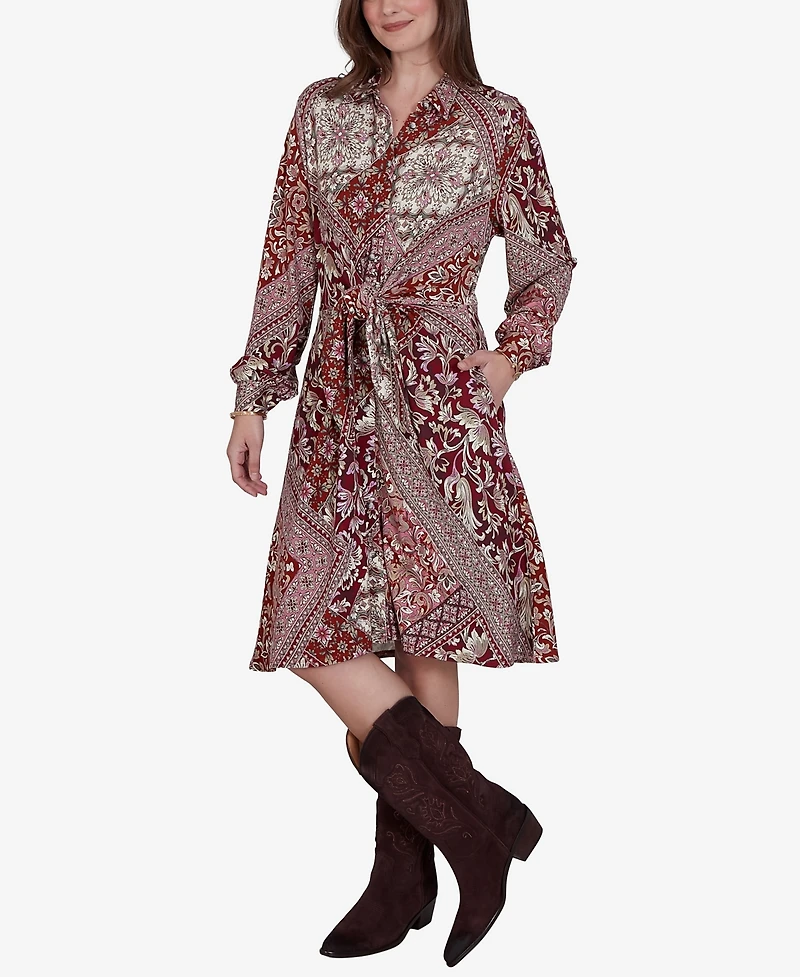 Ruby Rd. Petite Victorian Long-Sleeve Floral Midi Dress