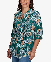 Ruby Rd. Petite Kensington Henley 3/4-Sleeve Floral Blouse
