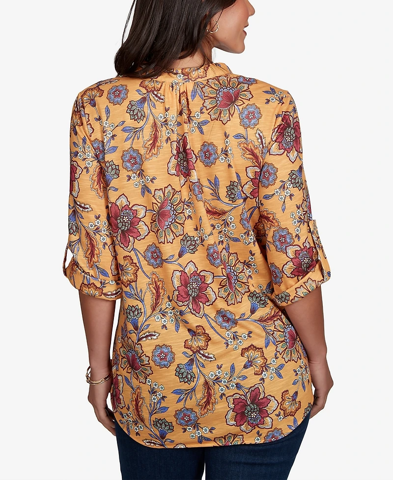 Ruby Rd. Petite Vines Henley 3/4-Sleeve Button-Front Top